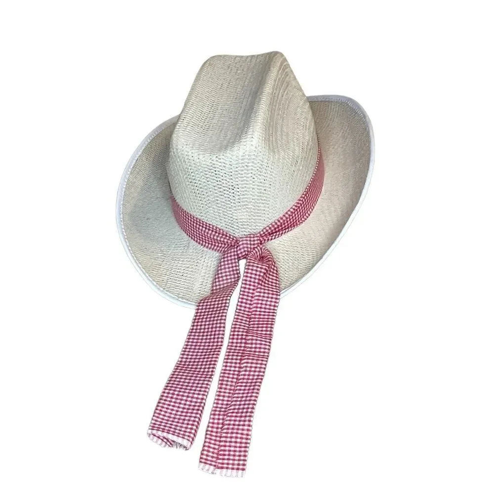Straw Western hat with checkered red ribbon - Jacobson Hat Co.